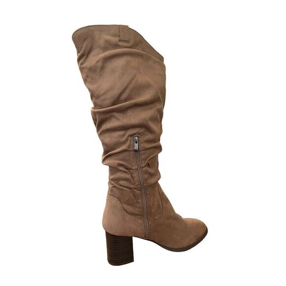 Women's Size 11 M Brown Tall Heeled Boots Pull On Slouchy Side Zip Faux Suede - Picture 3 of 6